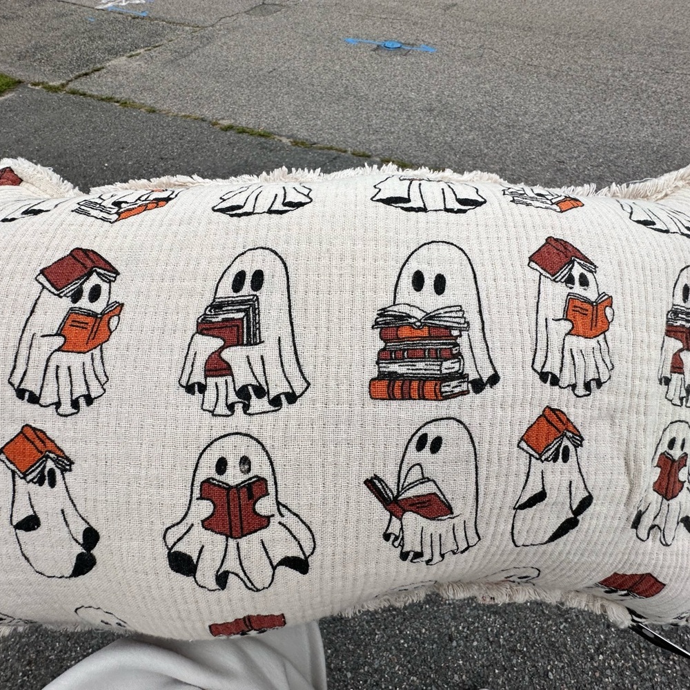 Ghost Patterned Pillow with Books